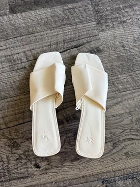 H&M White Cream Slide Sandals - Minimal Cross Strap
